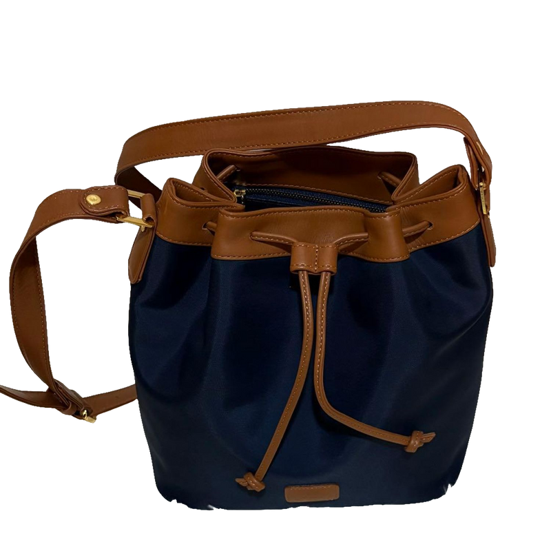 COURRÈGES Sac noé bucket bag bleu marine / camel (avec dustbag)