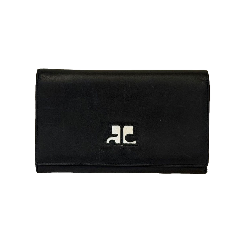 COURRÈGES Portefeuille long cuir noir logo AC bicolore