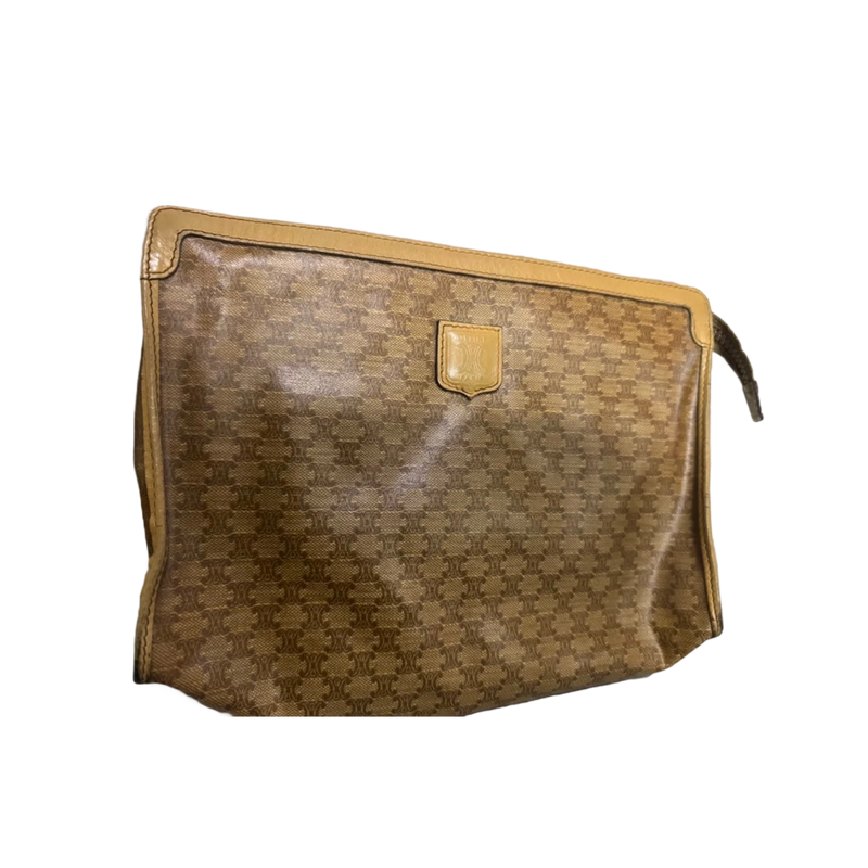CELINE Pochette en toile Macadam marron monogrammée