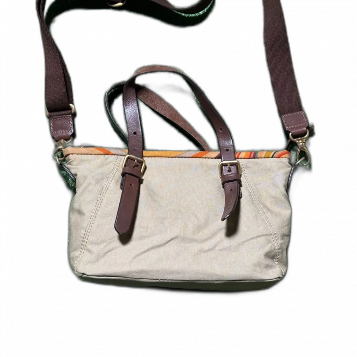 Paul Smith Sac en toile beige est doté de lanières en cuir marron