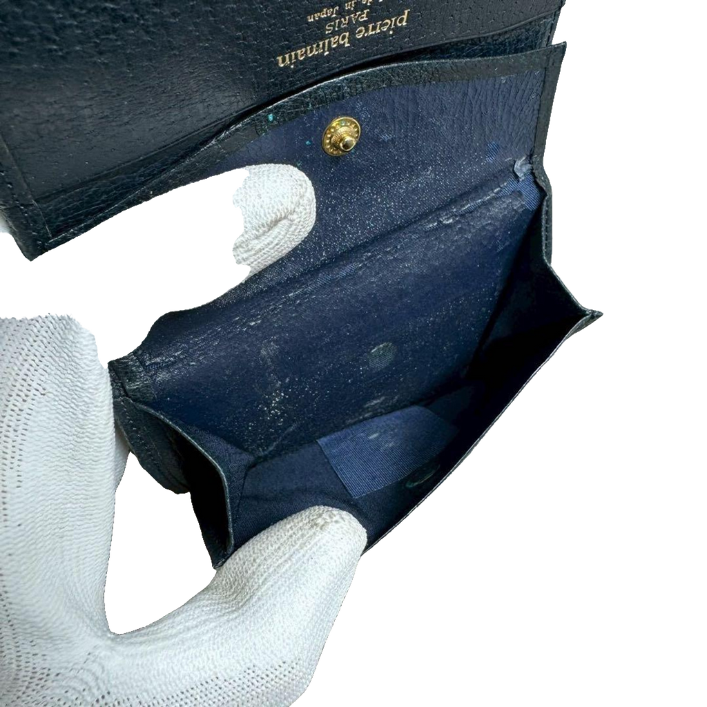 Pierre Balmain Portefeuille bleu marine en toile monogrammée, style vintage, à deux volets, fabriqué au Japon