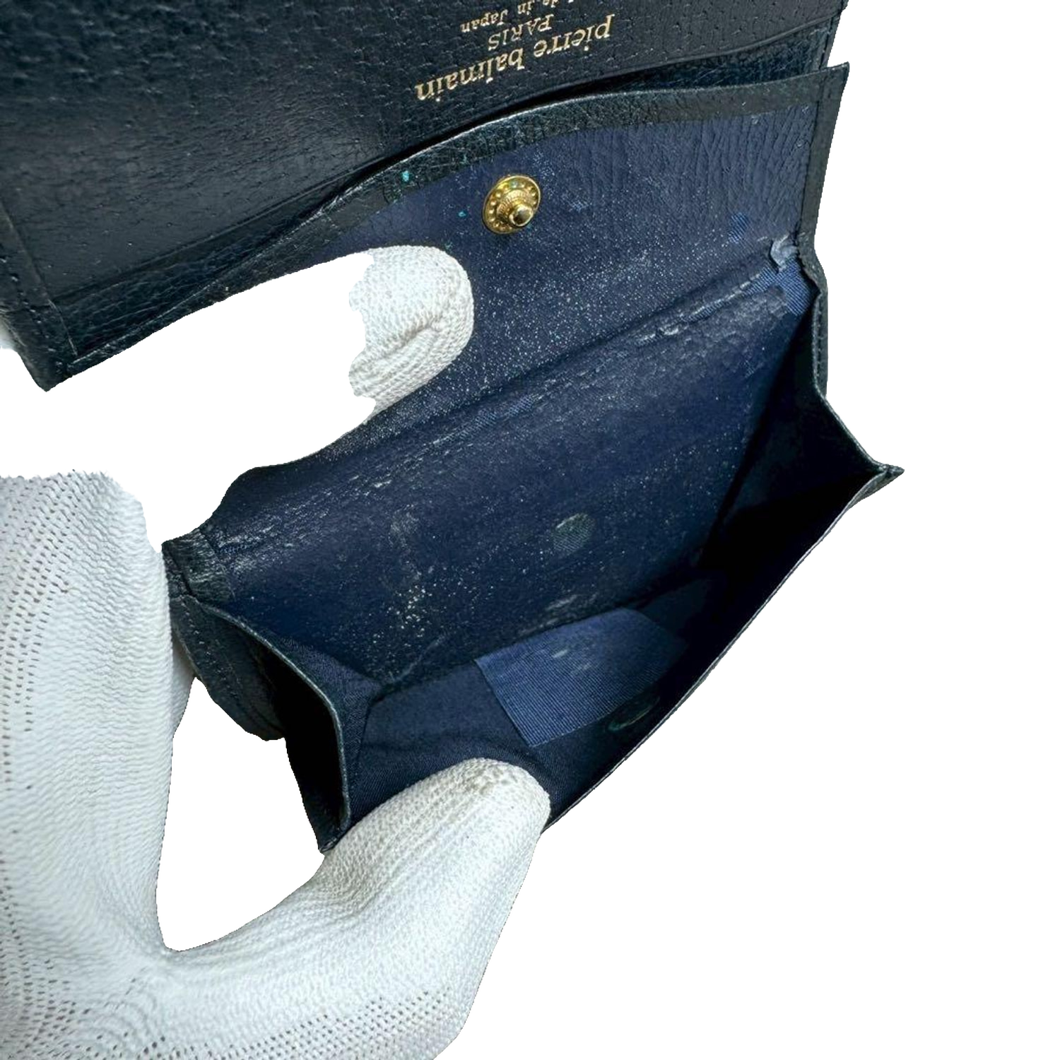 Pierre Balmain Portefeuille bleu marine en toile monogrammée, style vintage, à deux volets, fabriqué au Japon