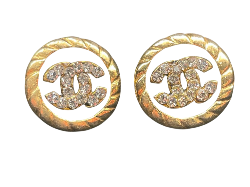 CHANEL Boucles d'oreilles clips or CC strass cristal avec boîte