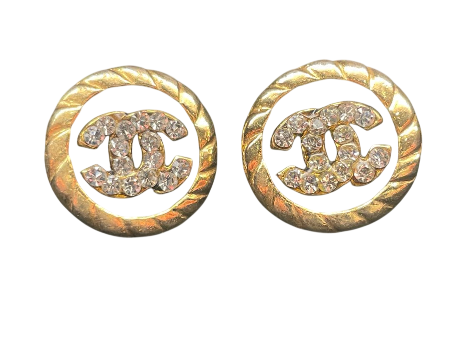 CHANEL Boucles d'oreilles clips or CC strass cristal avec boîte