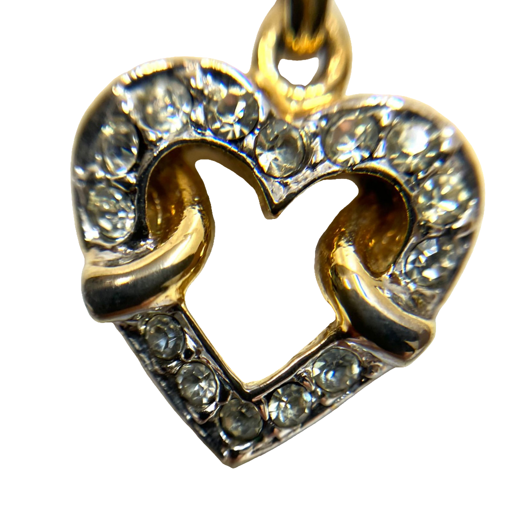Courreges Necklace Gold Silver Heart Pendant Rhinestone Vintage Paris