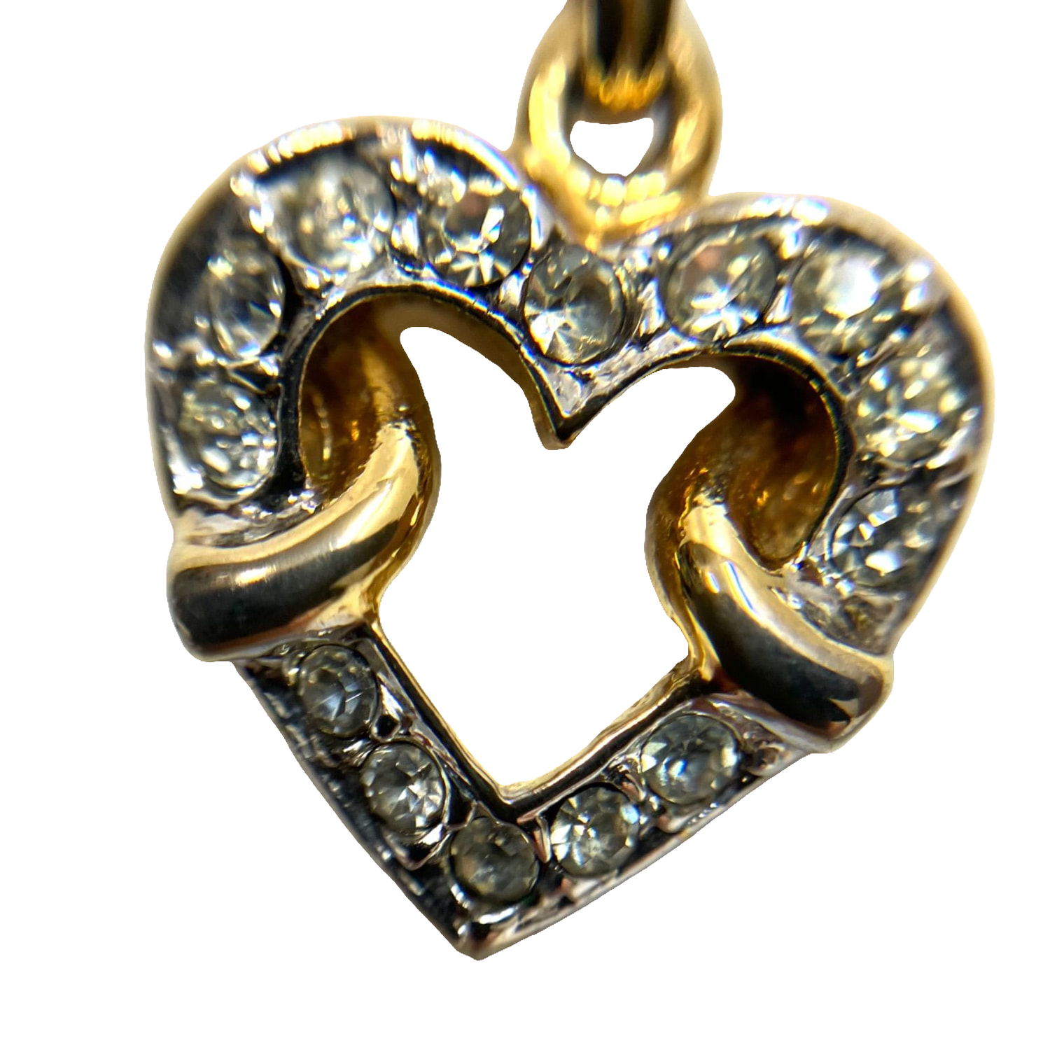 Courreges Necklace Gold Silver Heart Pendant Rhinestone Vintage Paris