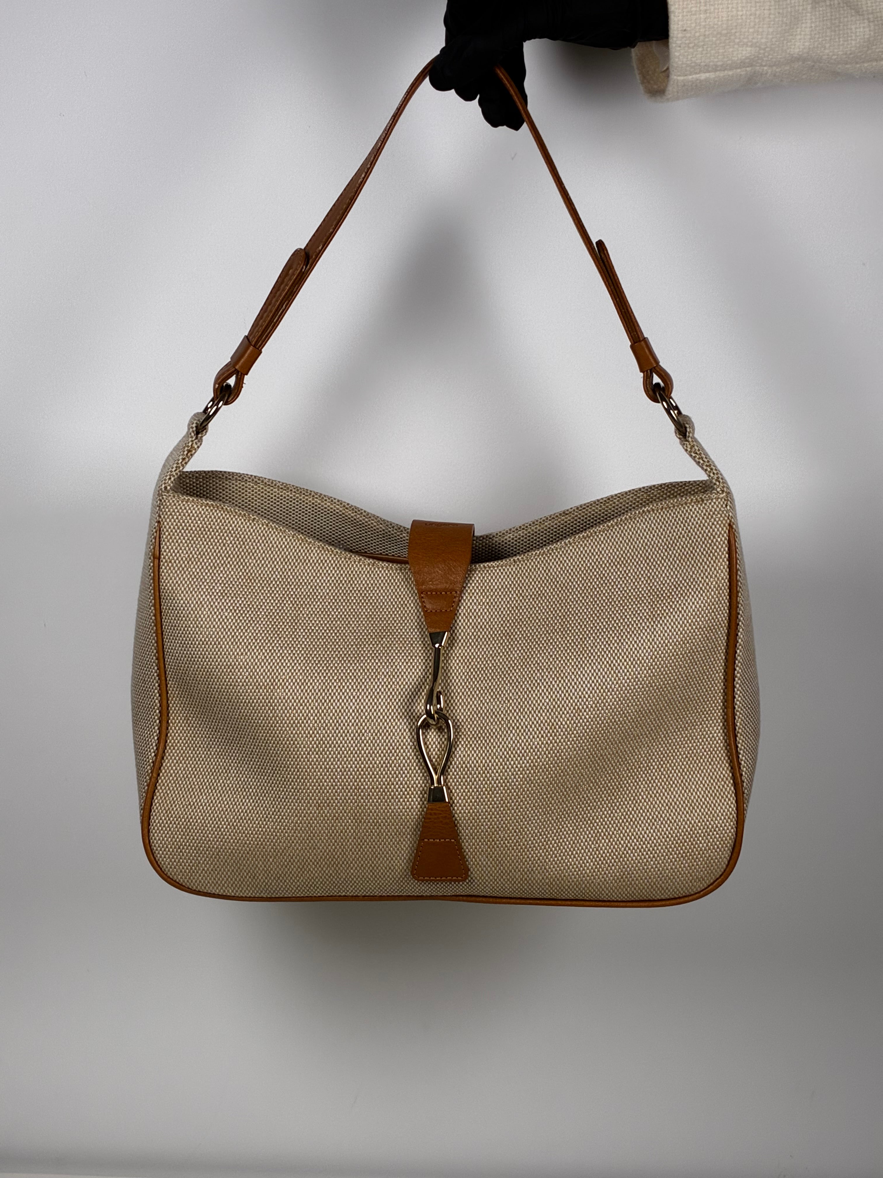 Ungaro Sac Hobo en toile canvas beige et cuir caramel
