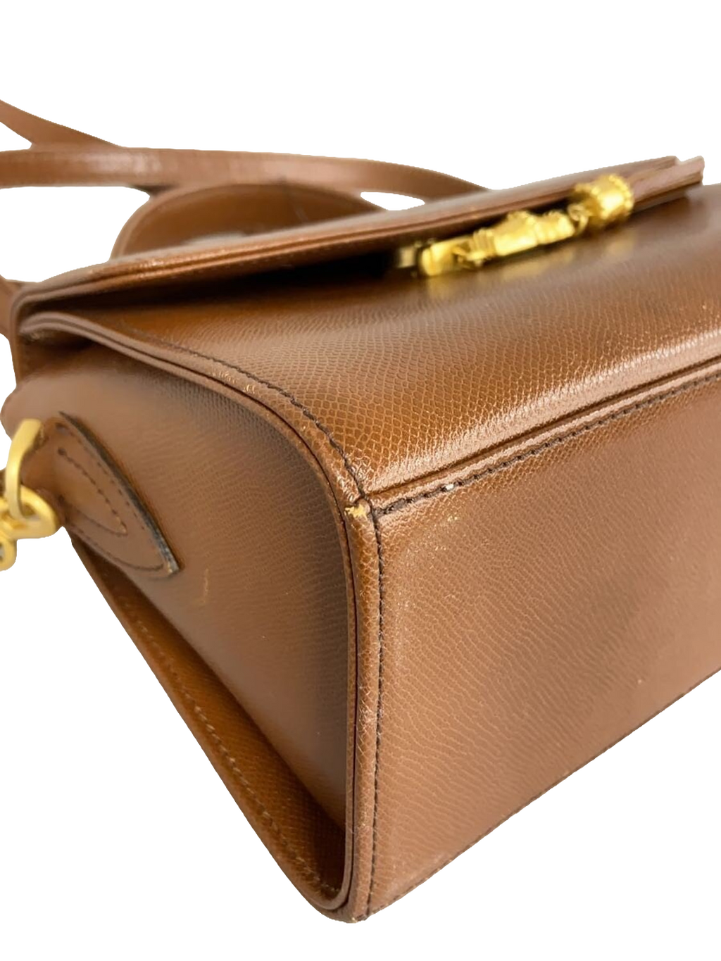 UNGARO Sac bandoulière cuir marron doré fermoir fleur
