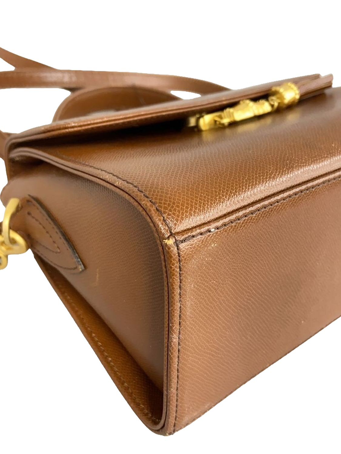 UNGARO Sac bandoulière cuir marron doré fermoir fleur