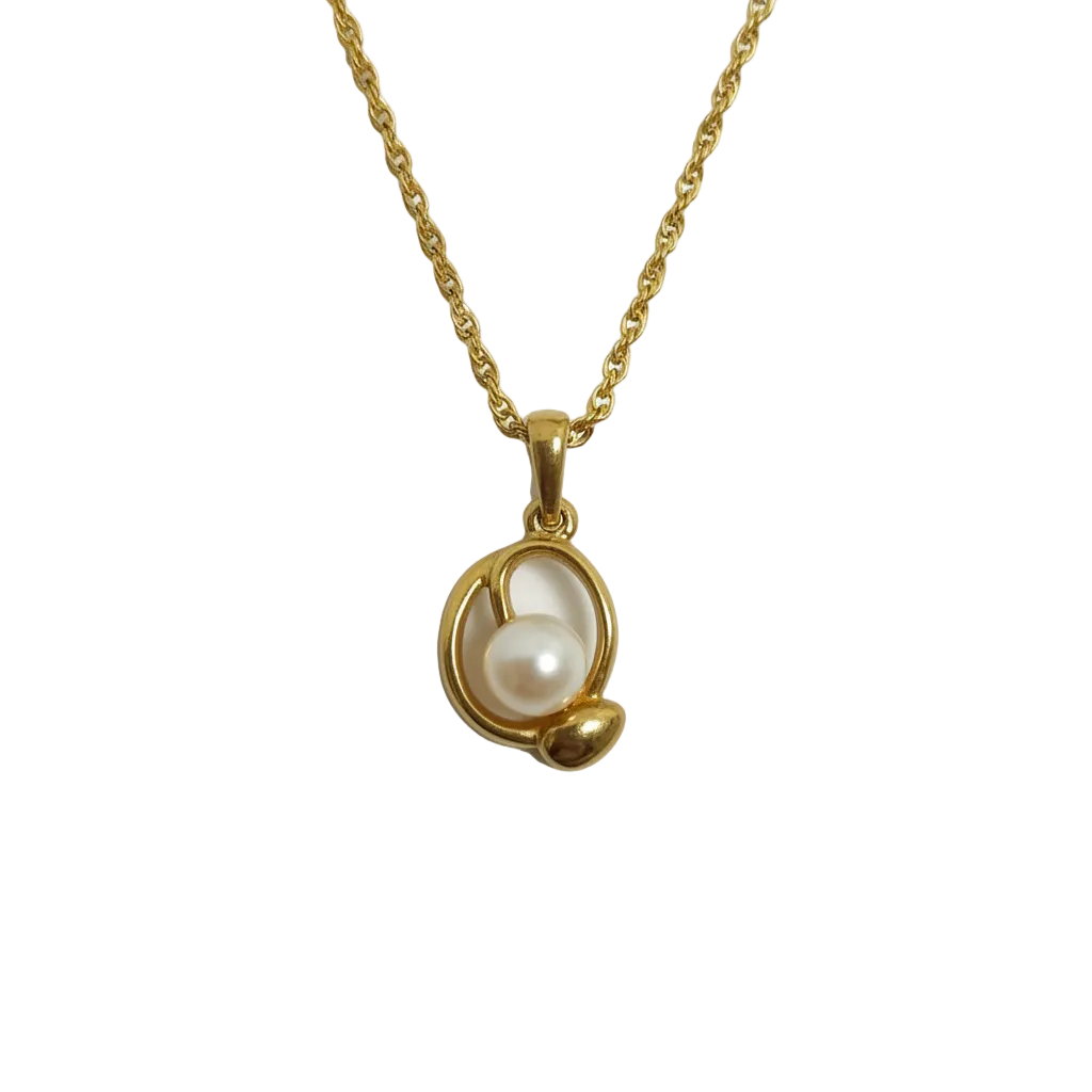 Courreges Necklace Gold Pearl Pendant Vintage Chain Women Jewelry