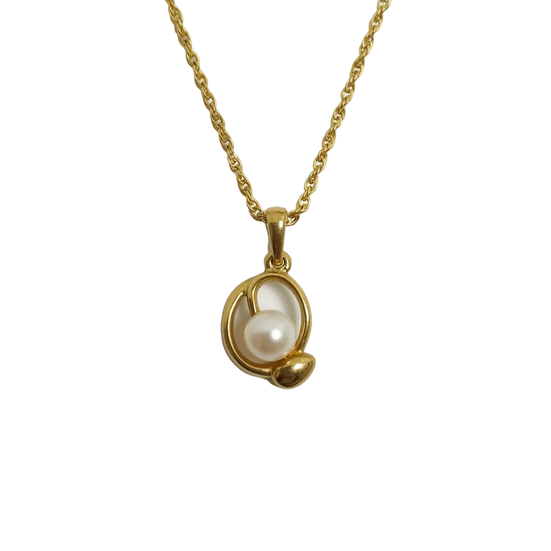 Courreges Necklace Gold Pearl Pendant Vintage Chain Women Jewelry