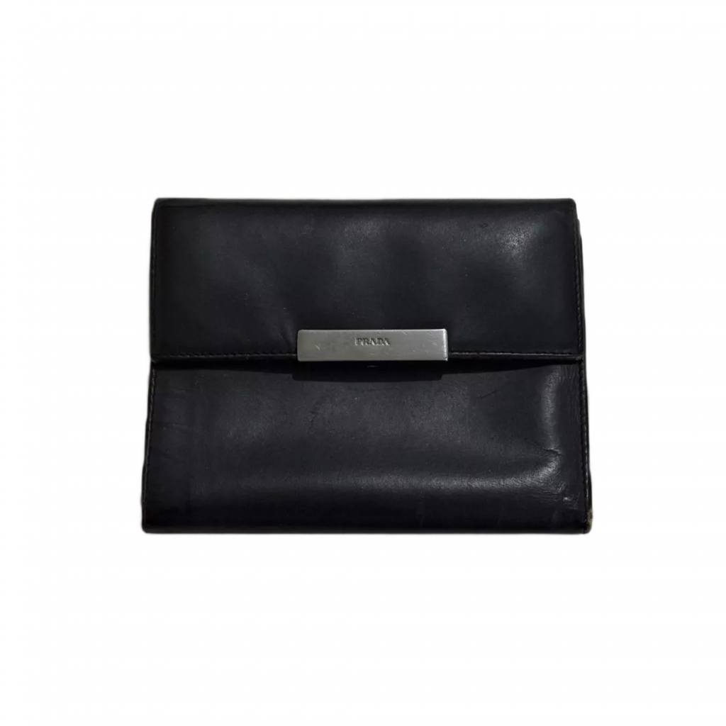 PRADA Portefeuillle noir Prada homme plaque argenté