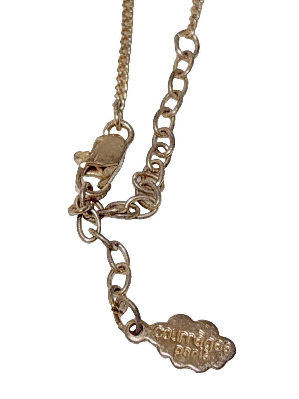 Courrèges Necklace Gold Silver Rhinestone AC Logo Pendant Vintage Adjustable