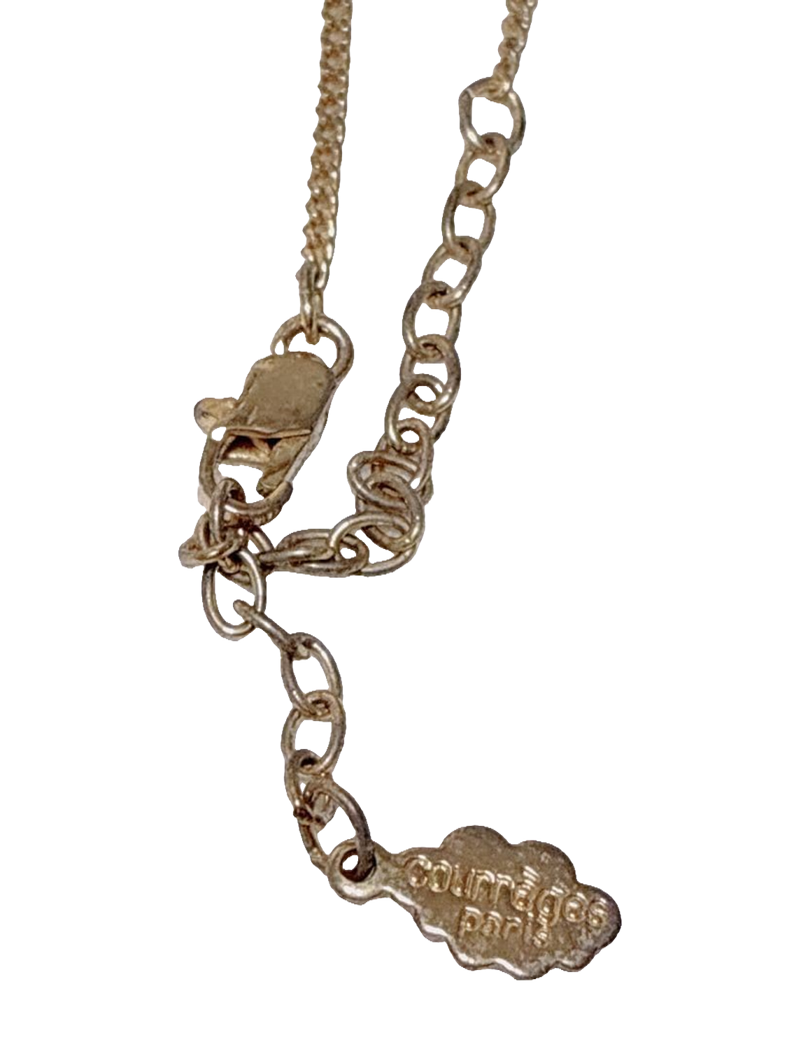 Courrèges Necklace Gold Silver Rhinestone AC Logo Pendant Vintage Adjustable