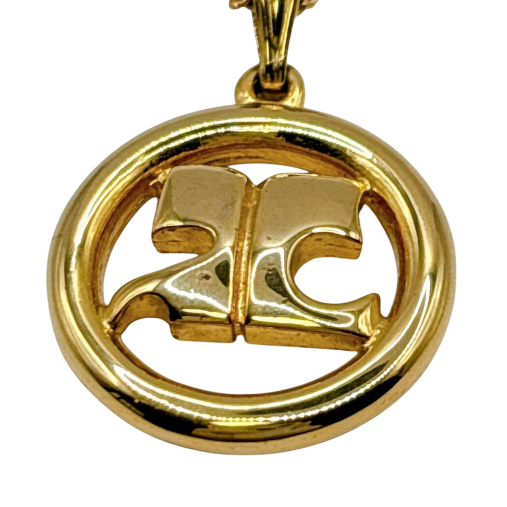 Courreges Gold Tone AC Logo Pendant Necklace