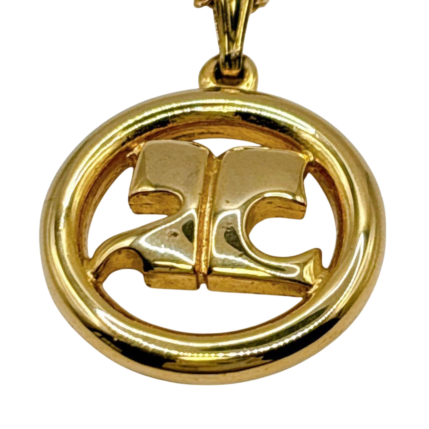 Courreges Gold Tone AC Logo Pendant Necklace