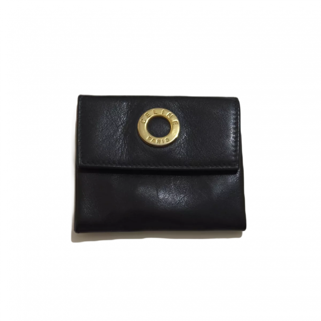 CELINE Porte-monnaie noir Céline & logo or rond