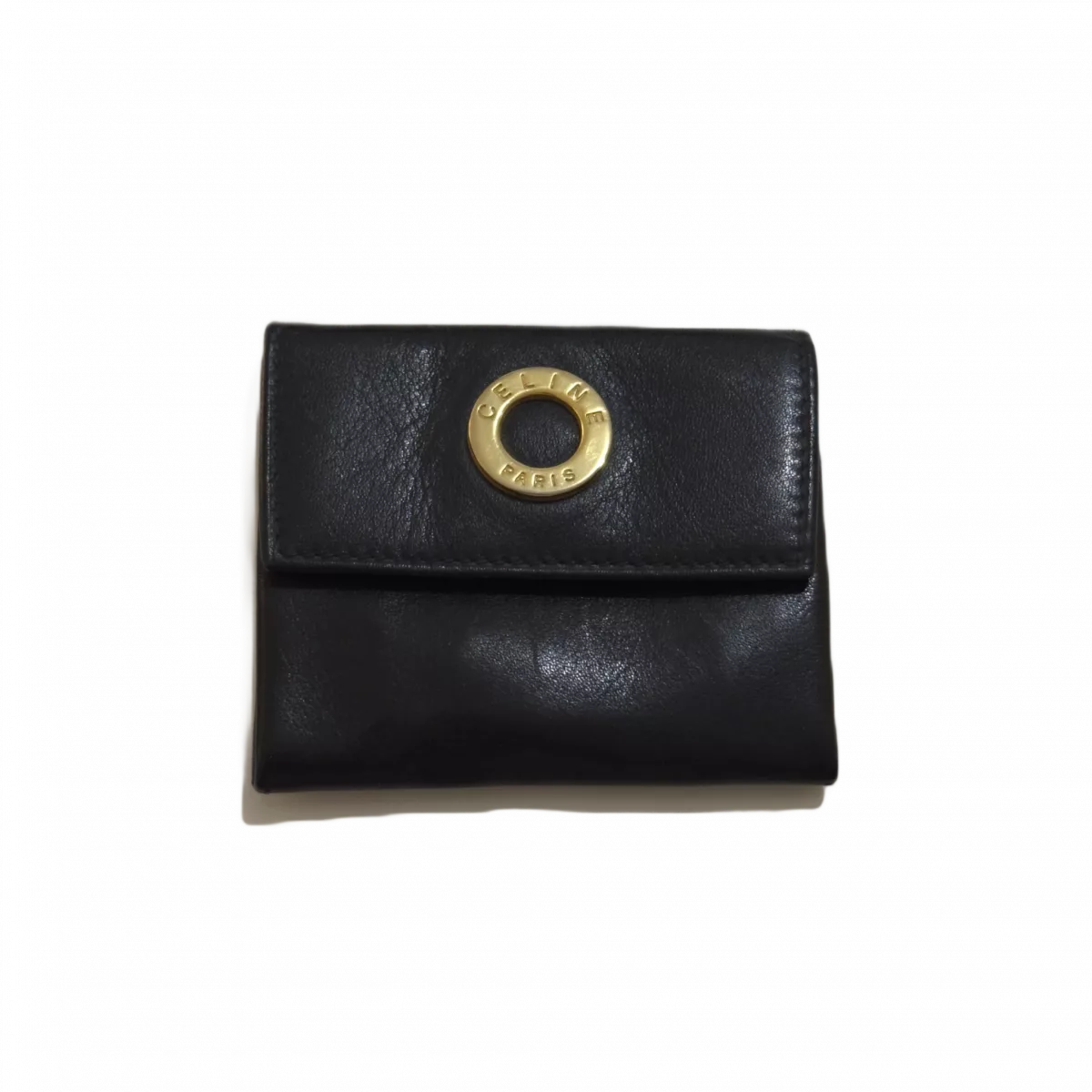 CELINE Porte-monnaie noir Céline & logo or rond