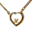 Courreges Necklace Gold Heart Pendant Rhinestone Logo Chain Vintage