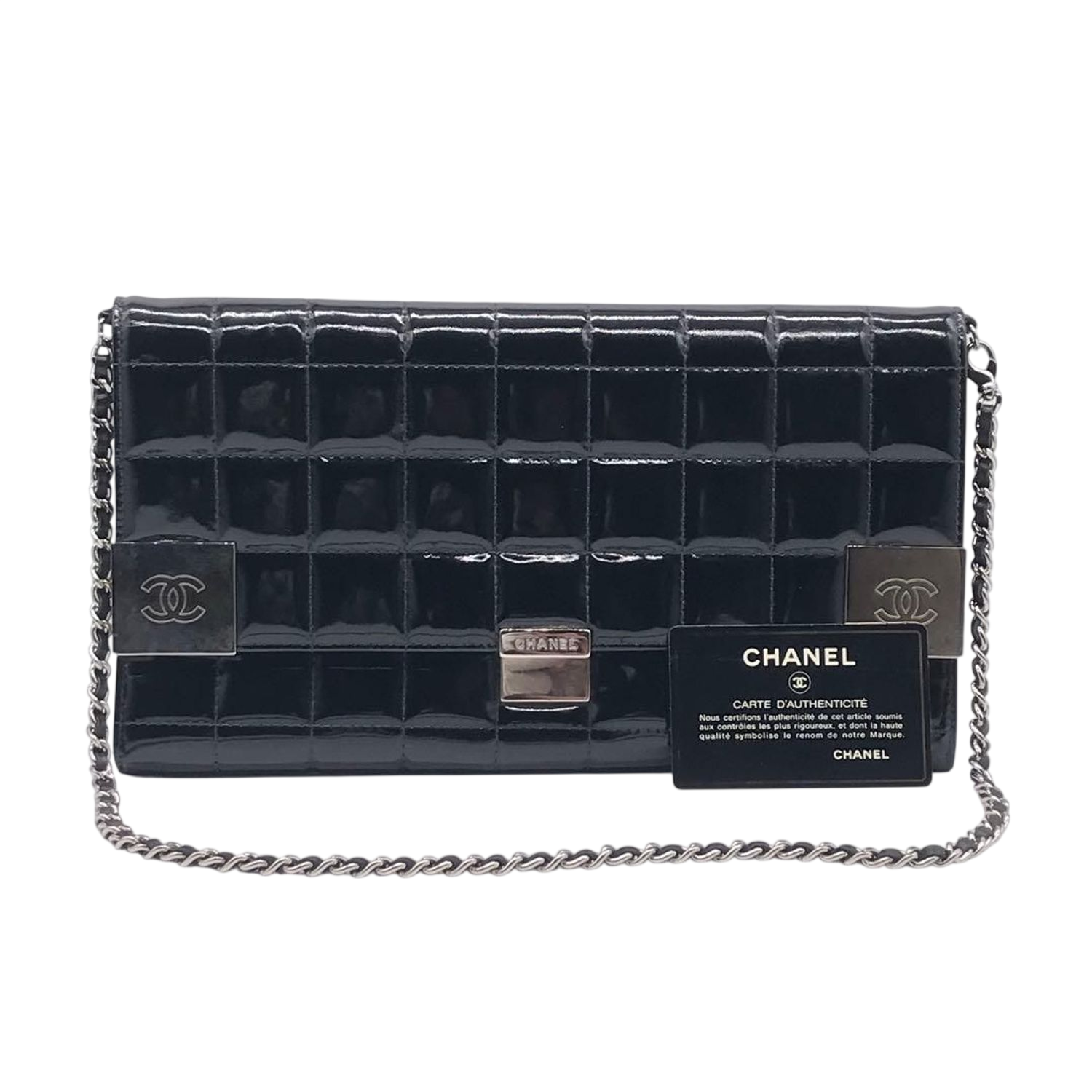 CHANEL Black Patent Leather Chocolate Bar WOC
