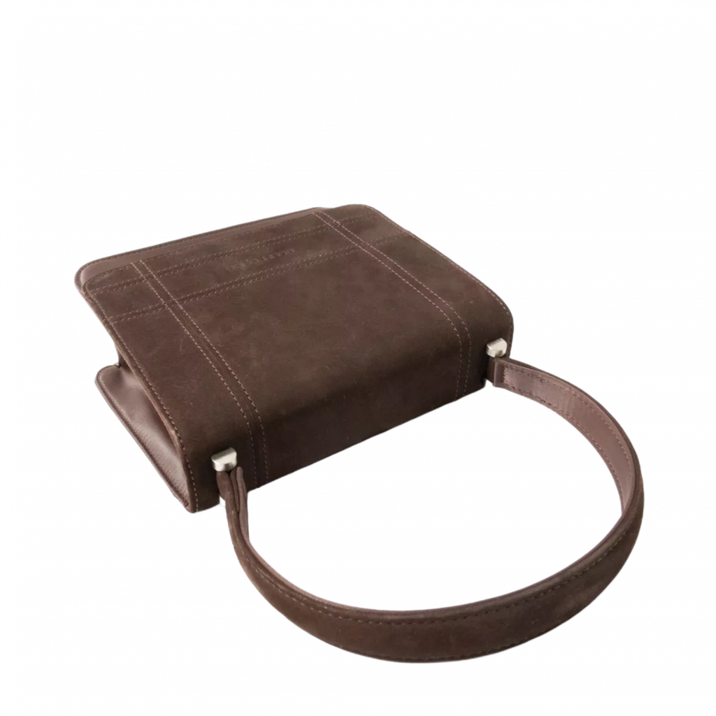COURRÈGES Sac à main cuir suédé MARRON petit femme forme carrée