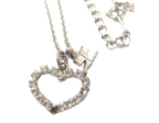 Courreges Necklace Silver Heart Rhinestone Logo Pendant Vintage