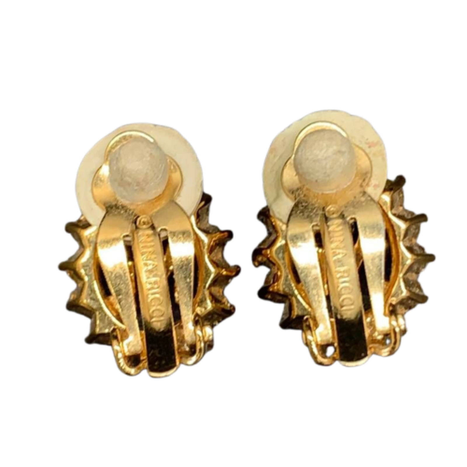 NINA RICCI Boucles d'oreilles en excellent état ornées du logo NR et de strass