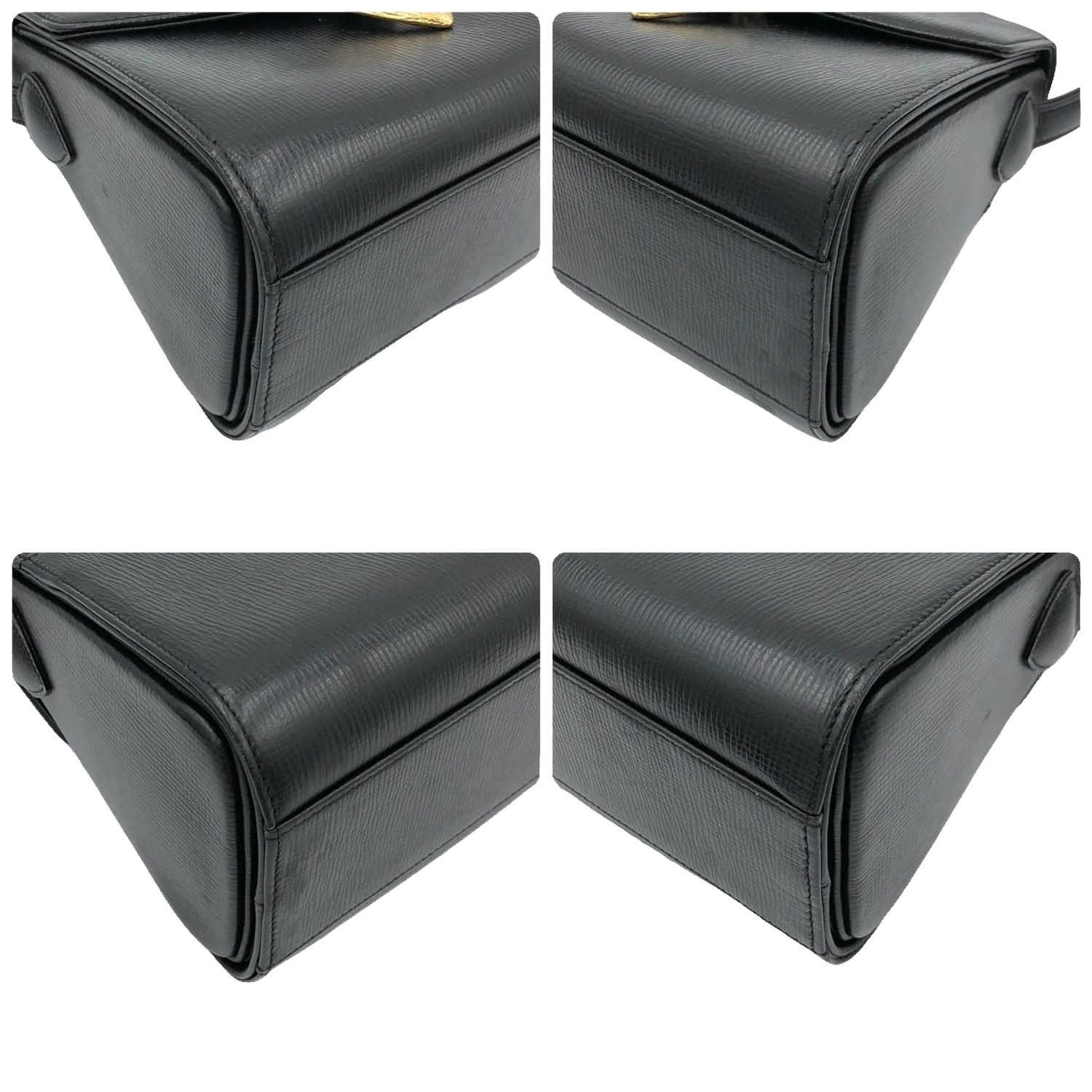 UNGARO Sac à main cuir grainé noir fermoir triangle doré
