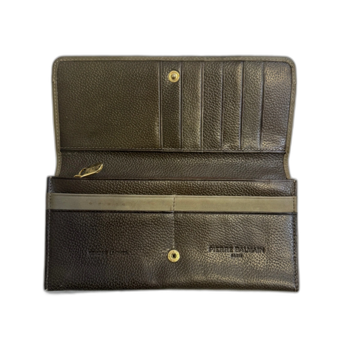 PIERRE BALMAIN Portefeuille long balmain gris/marron et bijouterie doré