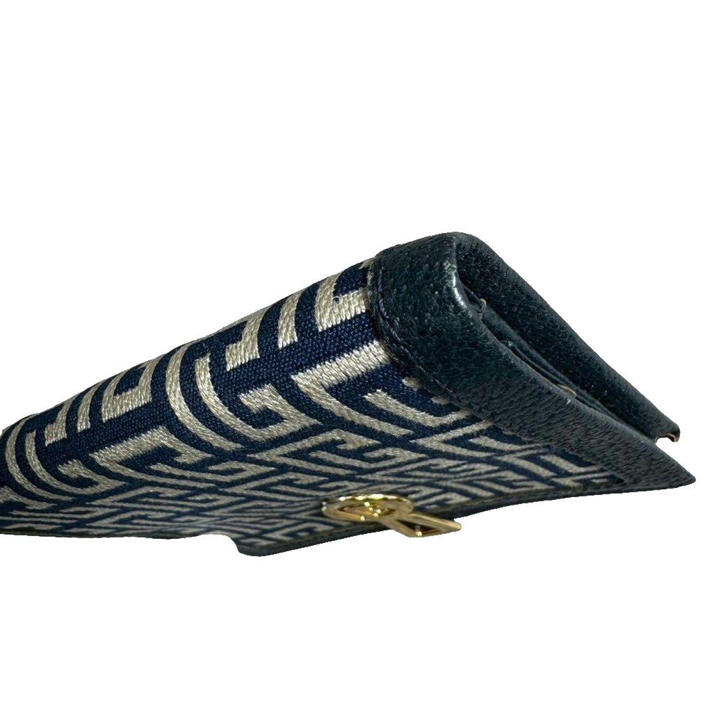 Pierre Balmain Portefeuille bleu marine en toile monogrammée, style vintage, à deux volets, fabriqué au Japon