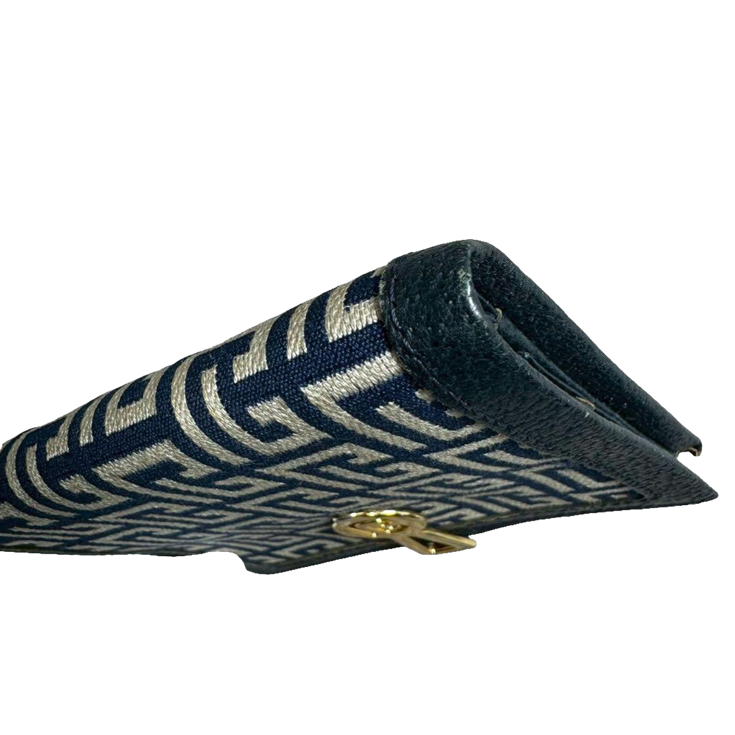 Pierre Balmain Portefeuille bleu marine en toile monogrammée, style vintage, à deux volets, fabriqué au Japon
