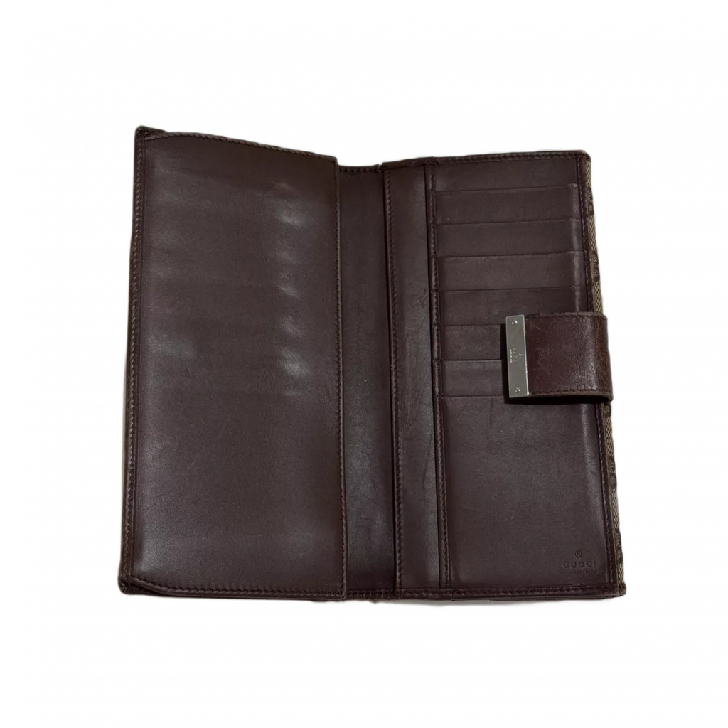 GUCCI Portefeuille long toile GG beige & marron Gucci argenté