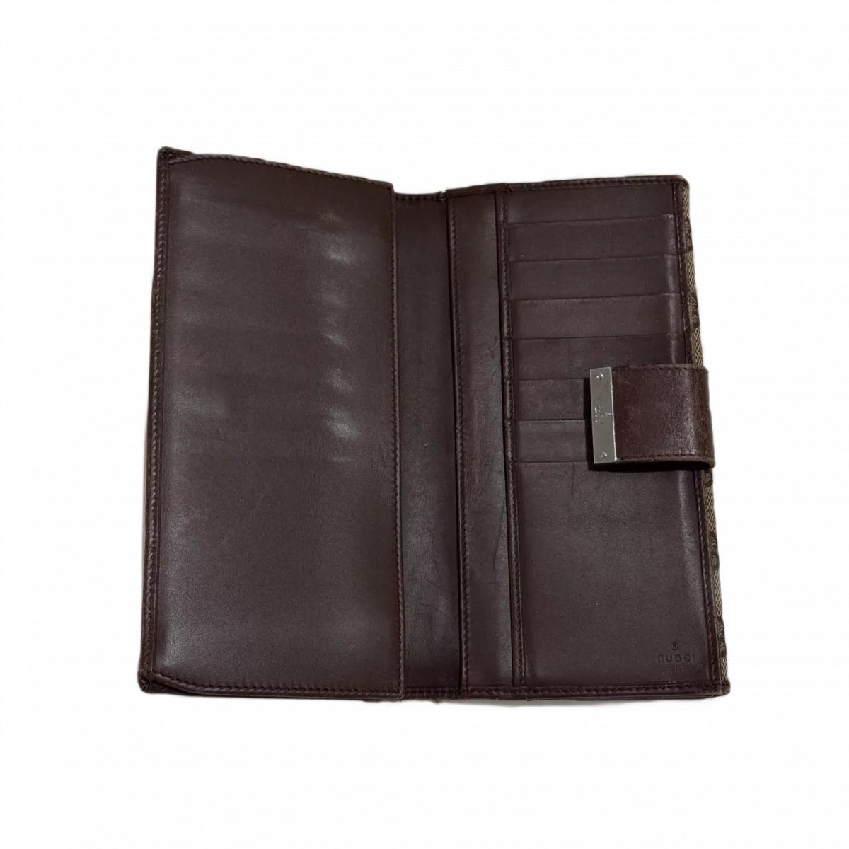 GUCCI Portefeuille long toile GG beige & marron Gucci argenté