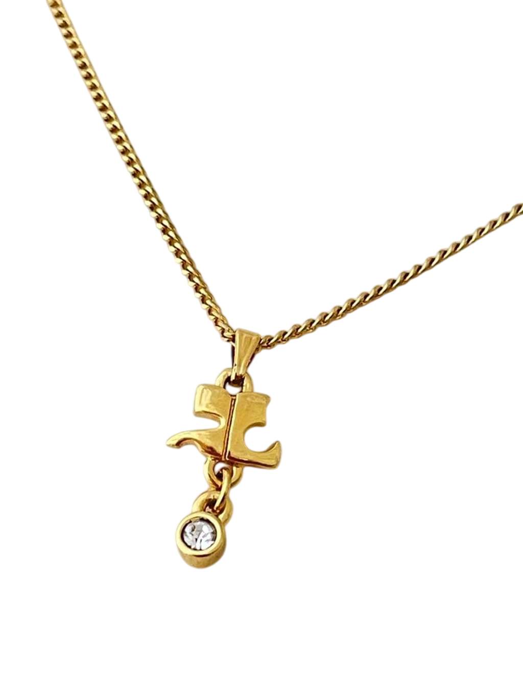 Courrèges Gold-Tone Logo Charm Necklace with Crystal