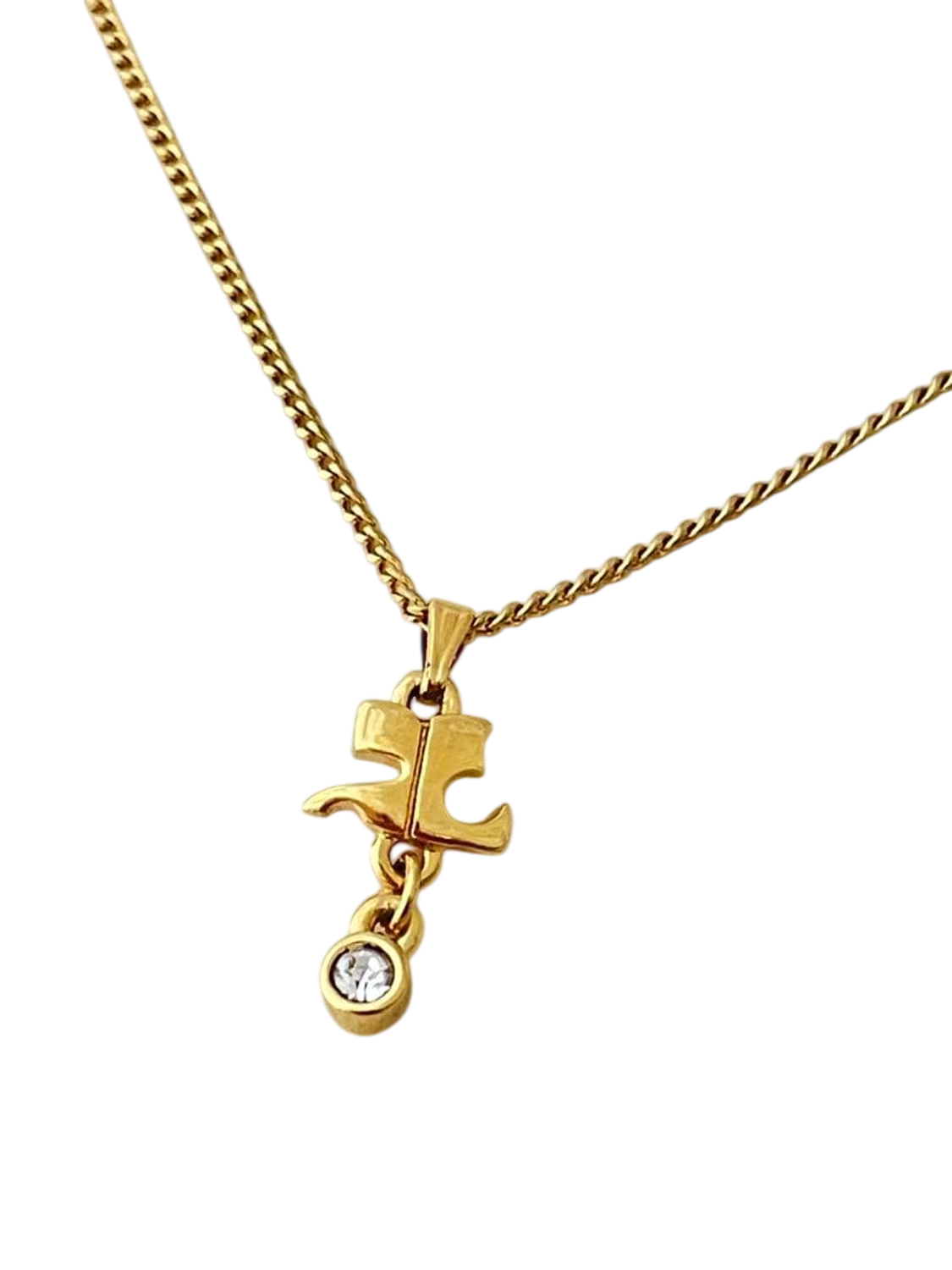 Courrèges Gold-Tone Logo Charm Necklace with Crystal