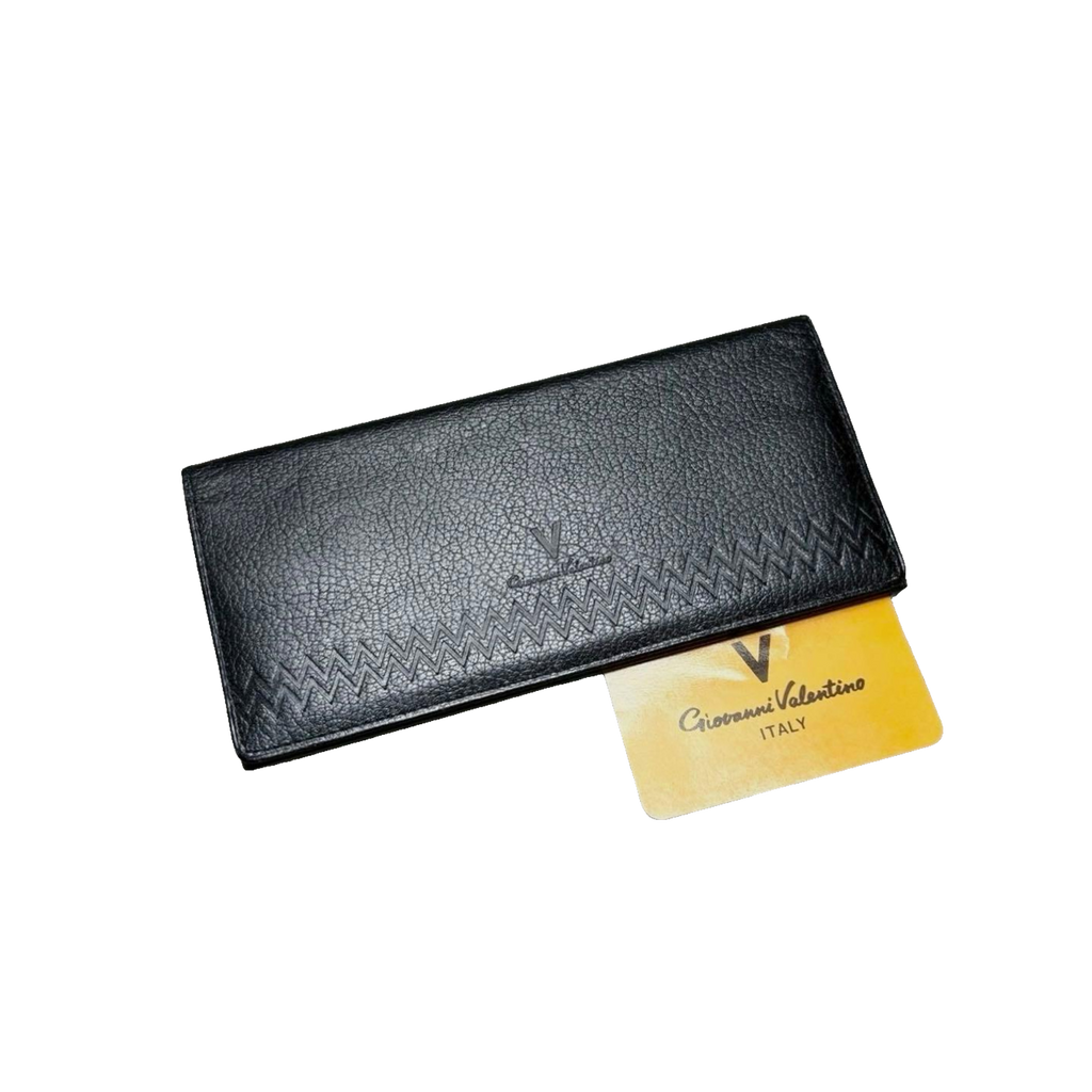 Giovanni Valentino Wallet Black Leather Long Bifold Italian Designer Vintage