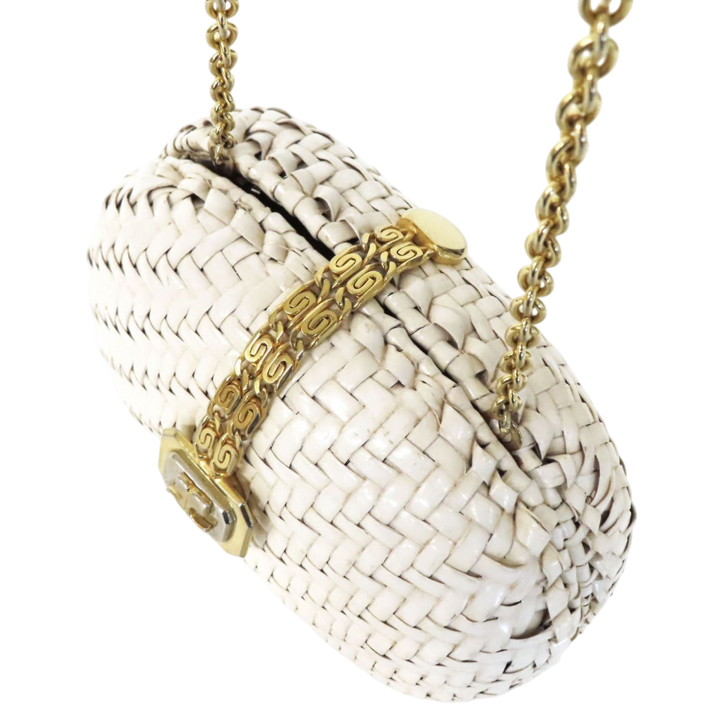 Courrèges Elegant White Woven Mini Bag with Chain Strap