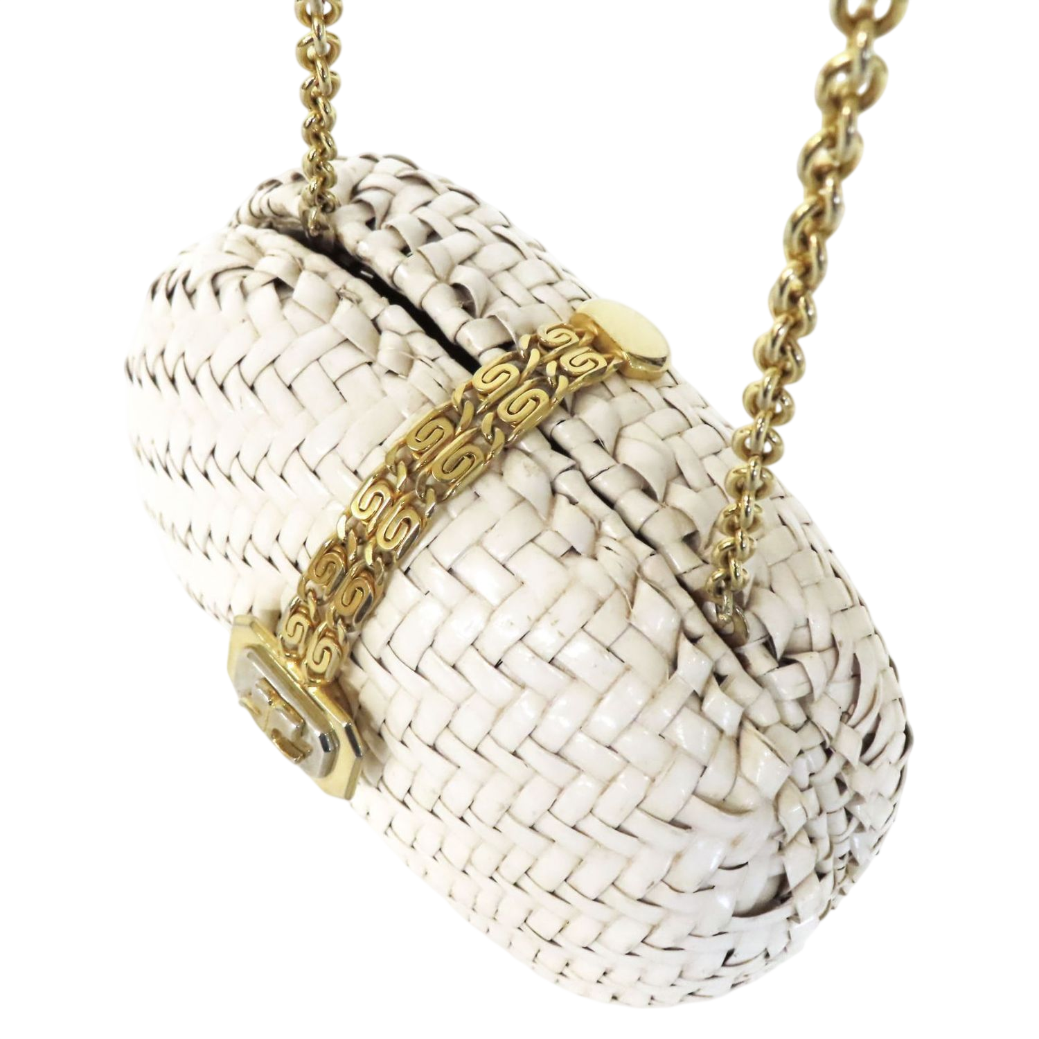 Courrèges Elegant White Woven Mini Bag with Chain Strap