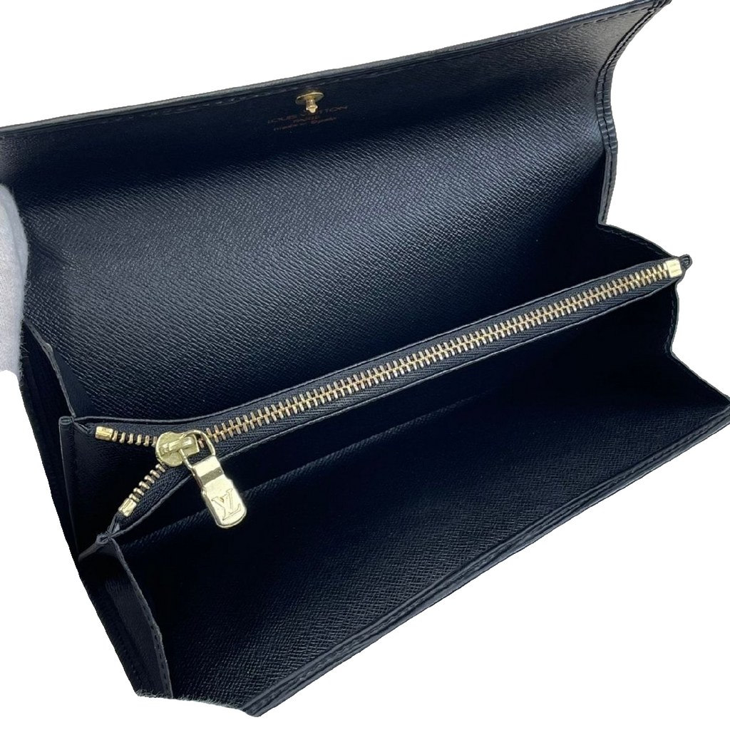 LOUIS VUITTON Portefeuille long Sarah cuir Épi noir (avec boîte)