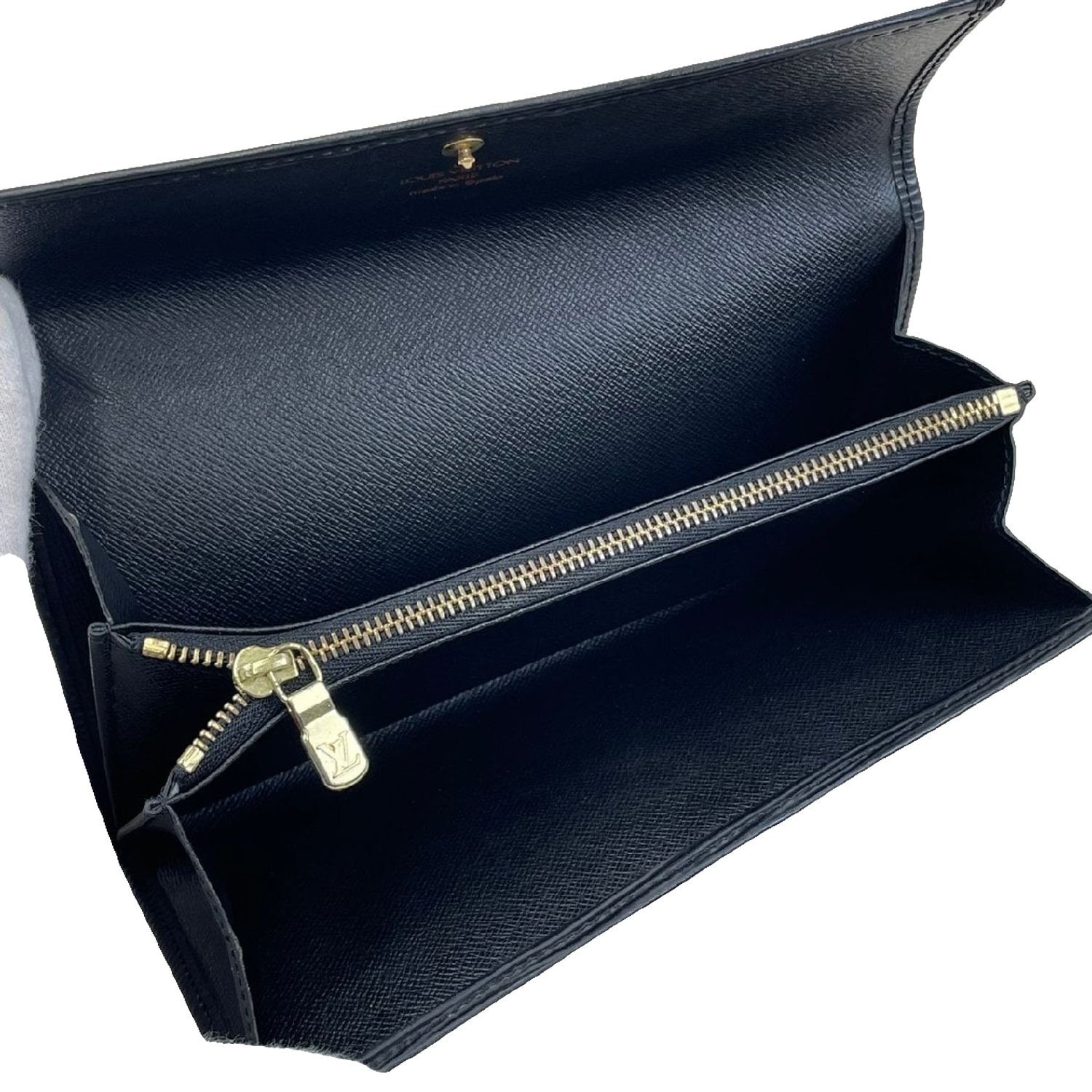 LOUIS VUITTON Portefeuille long Sarah cuir Épi noir (avec boîte)