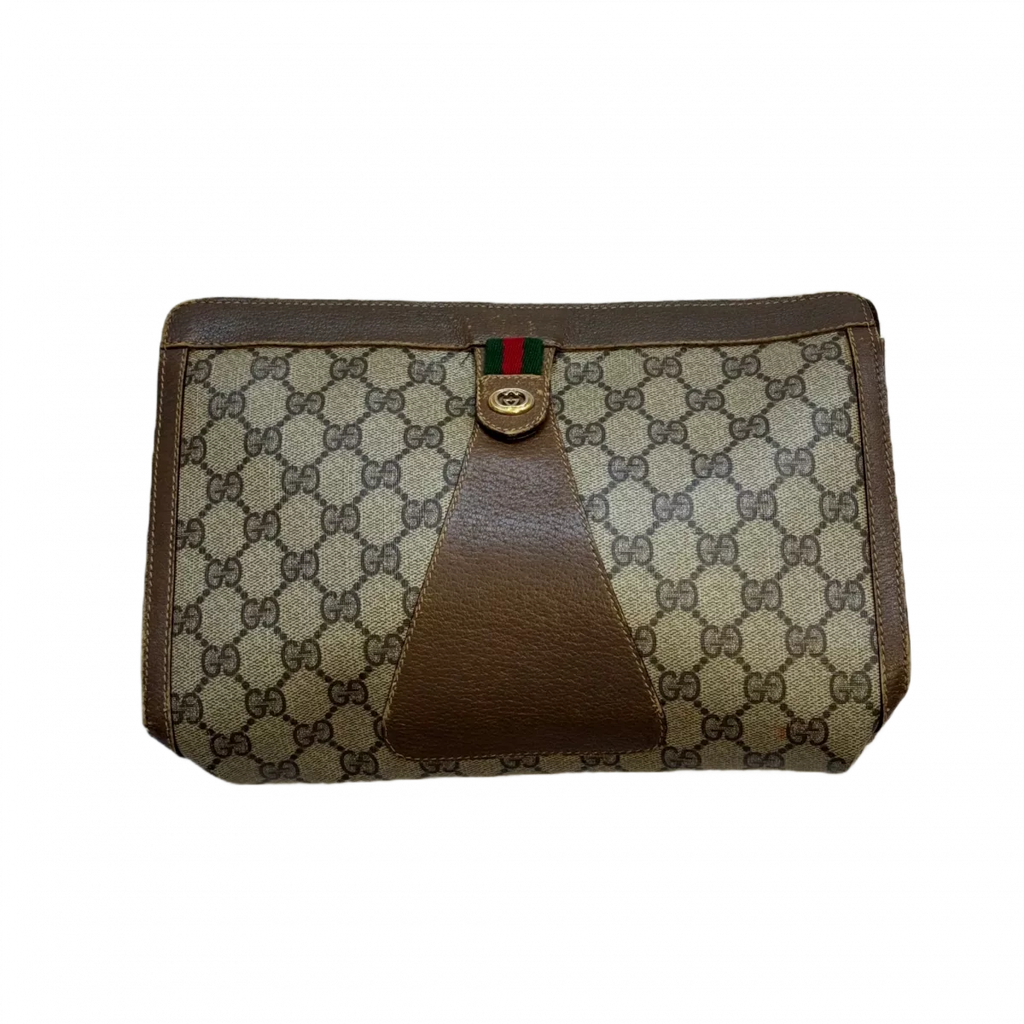 GUCCI Pochette logo GG marron beige cuir
