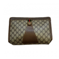 GUCCI Pochette logo GG marron beige cuir