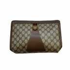 GUCCI Pochette logo GG marron beige cuir
