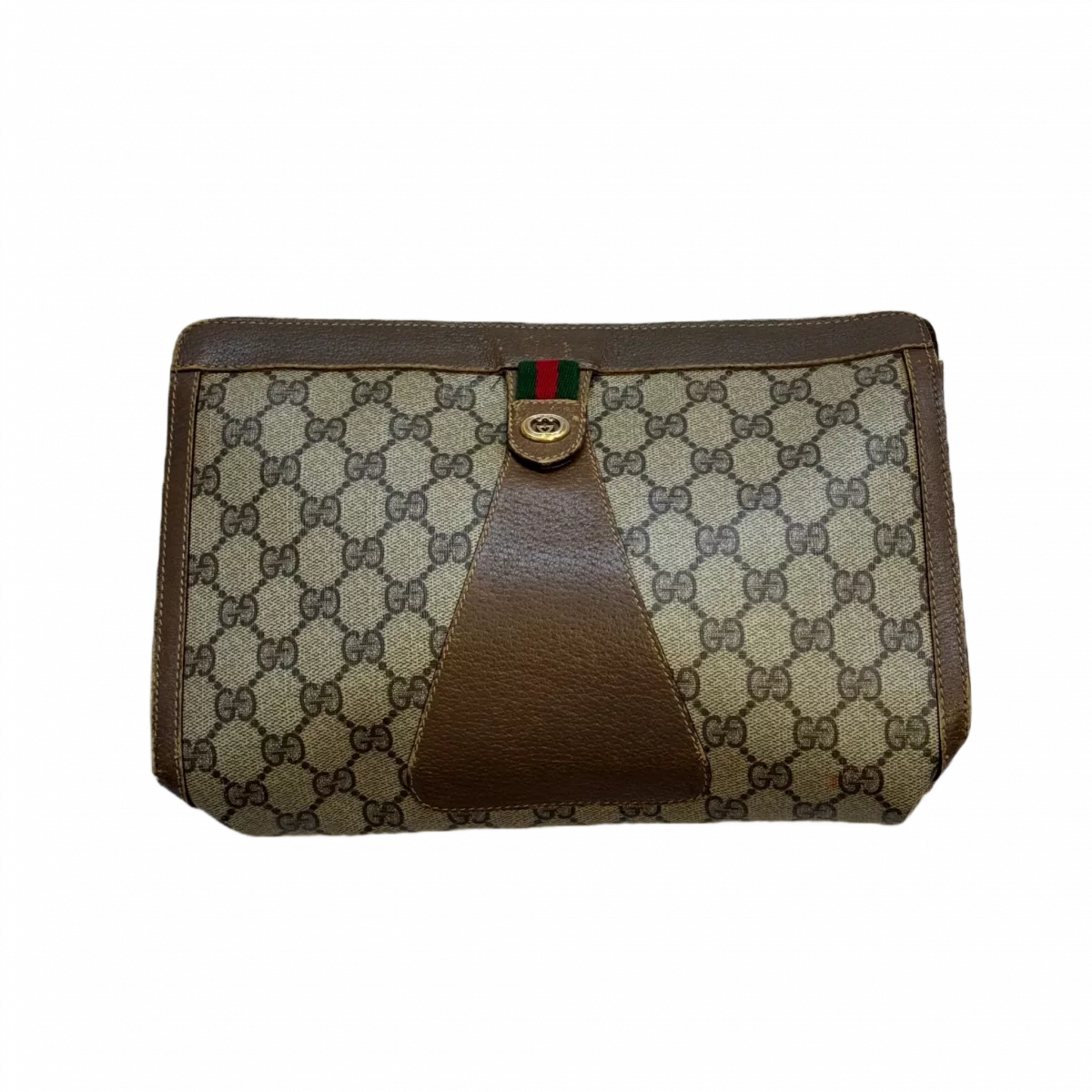GUCCI Pochette logo GG marron beige cuir
