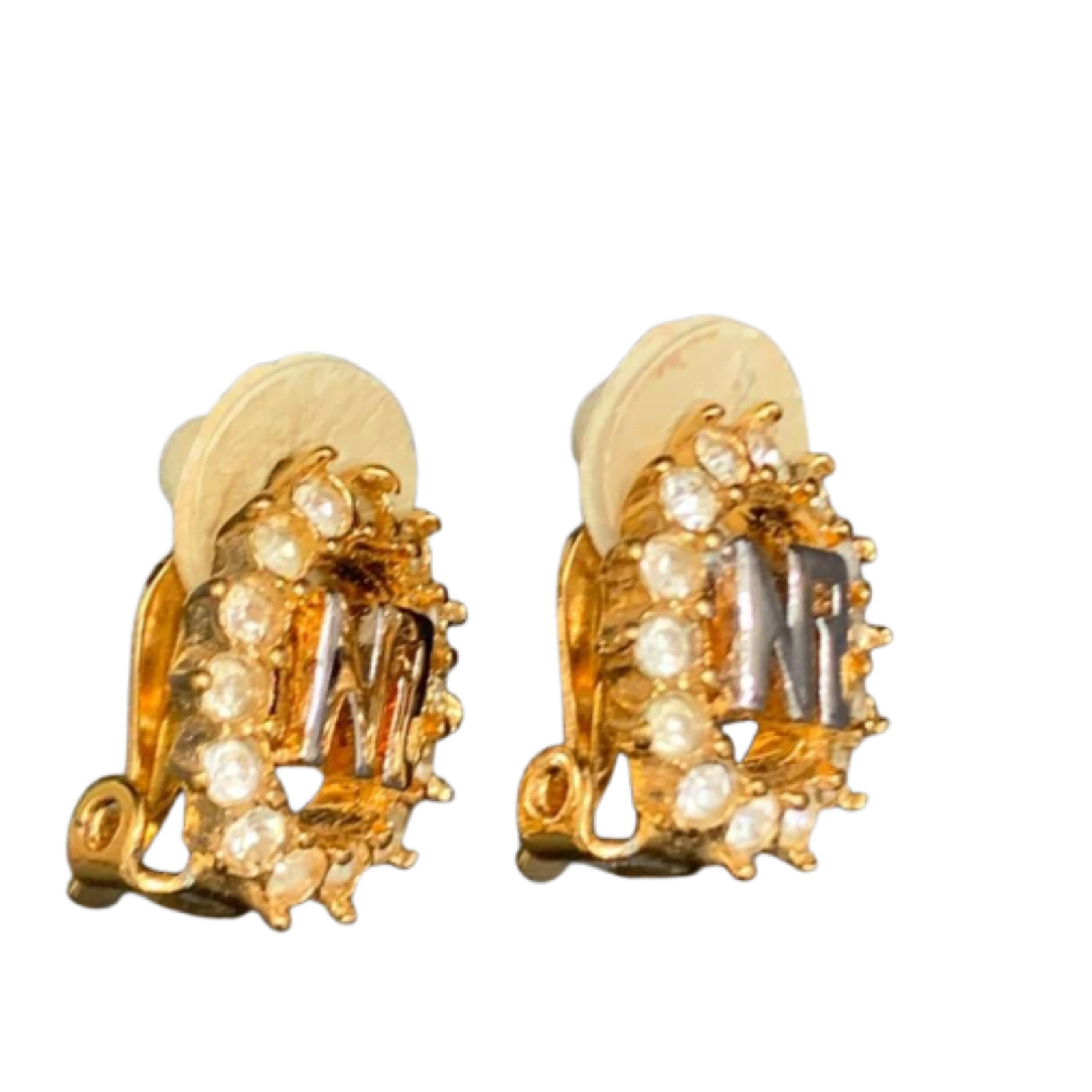 NINA RICCI Boucles d'oreilles en excellent état ornées du logo NR et de strass