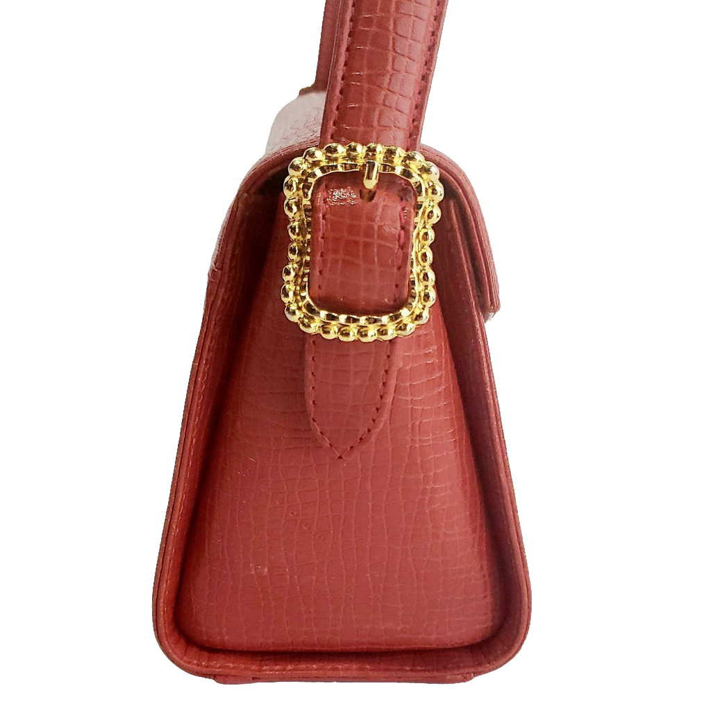 Ungaro Handbag Red Vintage Textured Leather Top Handle Gold Clasp