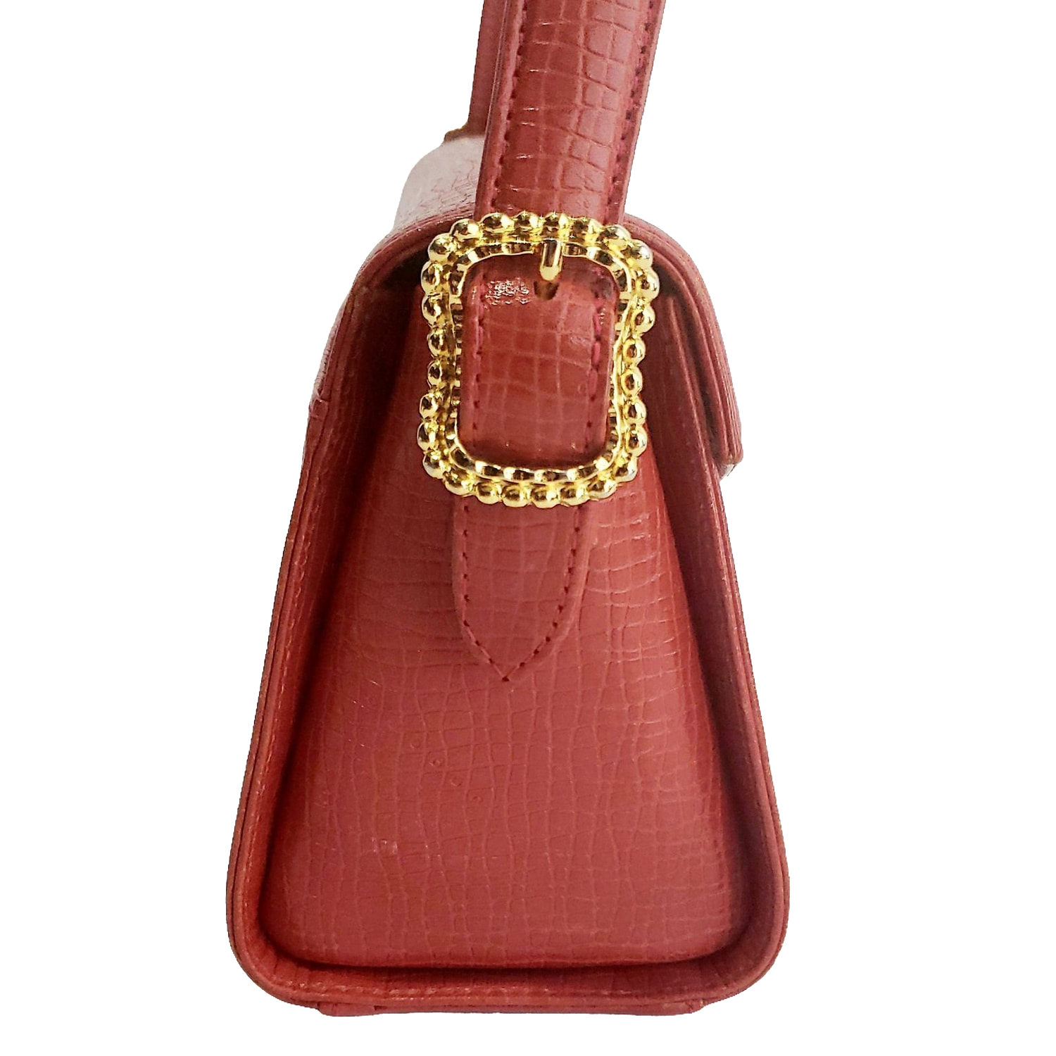 Ungaro Handbag Red Vintage Textured Leather Top Handle Gold Clasp
