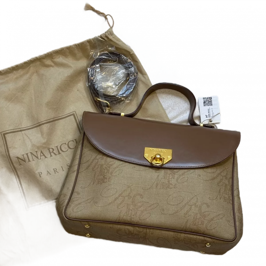 NINA RICCI Sac bandoulière taupe et bijouterie doré avec bandoulière et dustbag