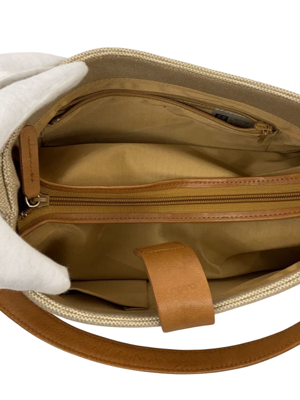 Ungaro Beige Canvas & Leather Shoulder Bag