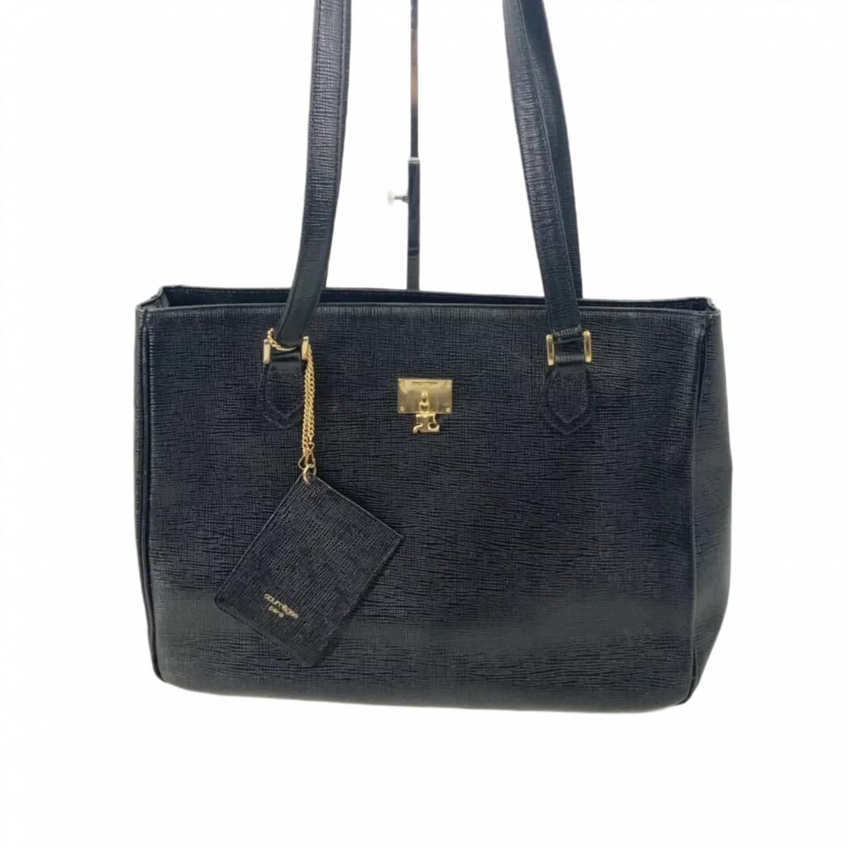 COURRÈGES Sac cabas noir pour femme cuir grainé ancien logo wnametag